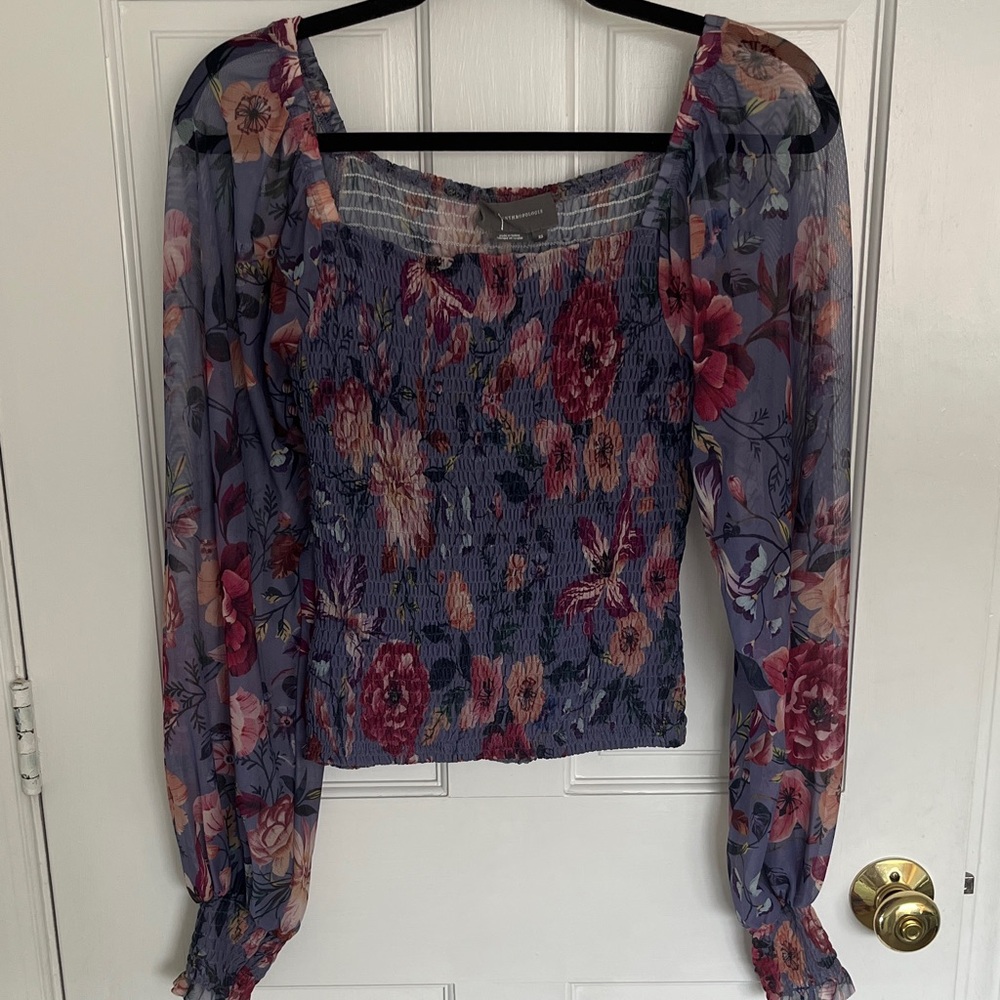 Anthropologie Lavender Floral Smocked Puff-Sleeve Blouse